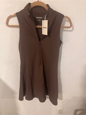 Women's Recess Chocolate Brown Sleeveless Zip-Front dress with built in shorts